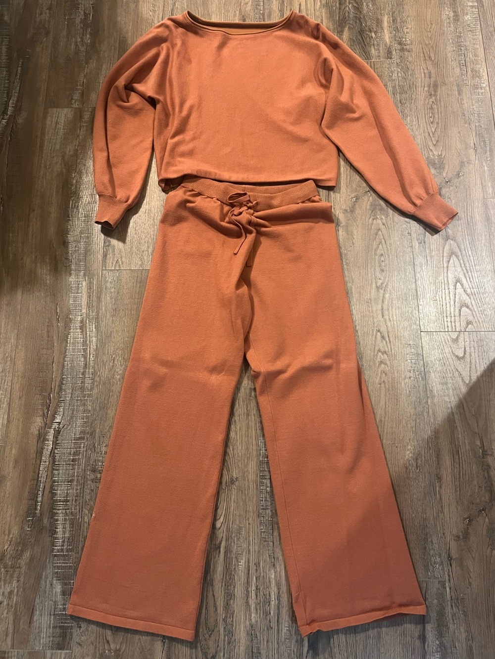 Womens Cozy Knit Two-Piece Loungewear Set - Rust